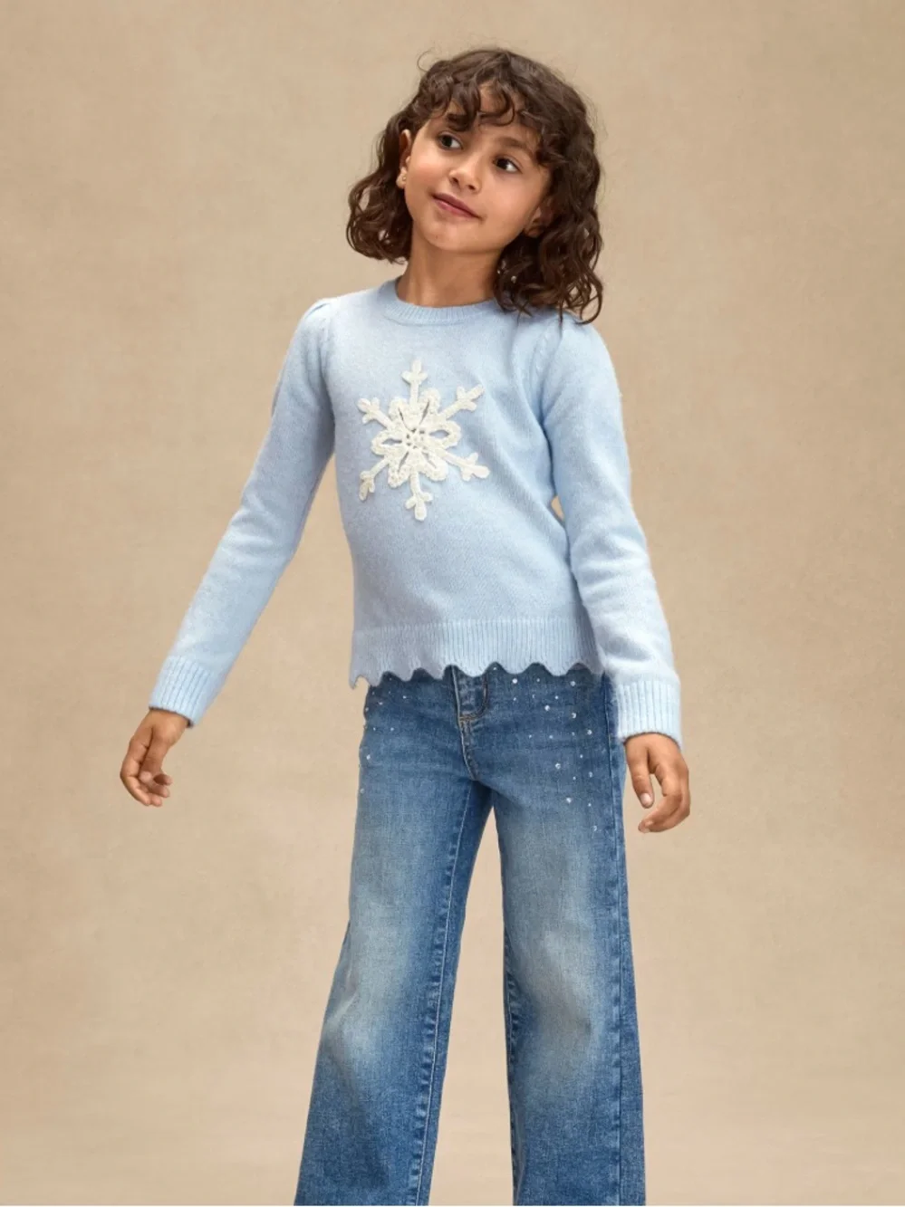 Gymboree Light Blue Snowflake Crew Sweater with Scalloped Hem